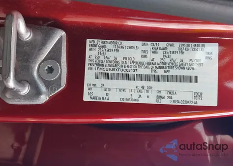 2015 Ford Escape Titanium from USA, damaged, VIN 1FMCU9J9XFUC03137